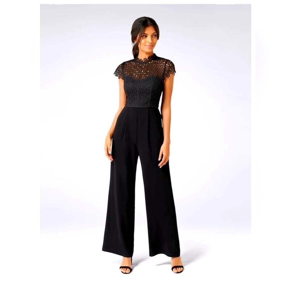 EVER NEW  Sz 10P Eloise Lace Bodice Corset Inspired Wide Leg Pockets Jumpsuit